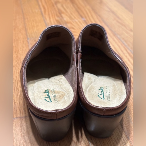 Clark’s Collection Emily Charm Mules Women Ruched Dark Tan Leather Size 10 - Picture 3 of 7